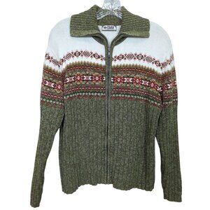Tiara International Wool Blend‎ Nordic Vintage Sweater With Full Zip sz L